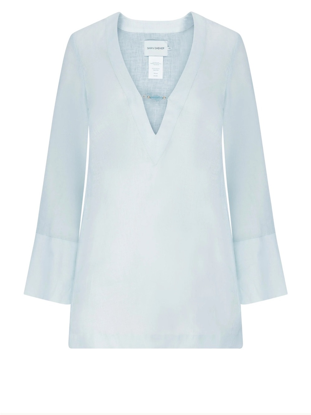 Shani Shemer Valerie Kaftan Aqua Blue Linen Swim Cover Up Size L Luxury NWT - Picture 2 of 9